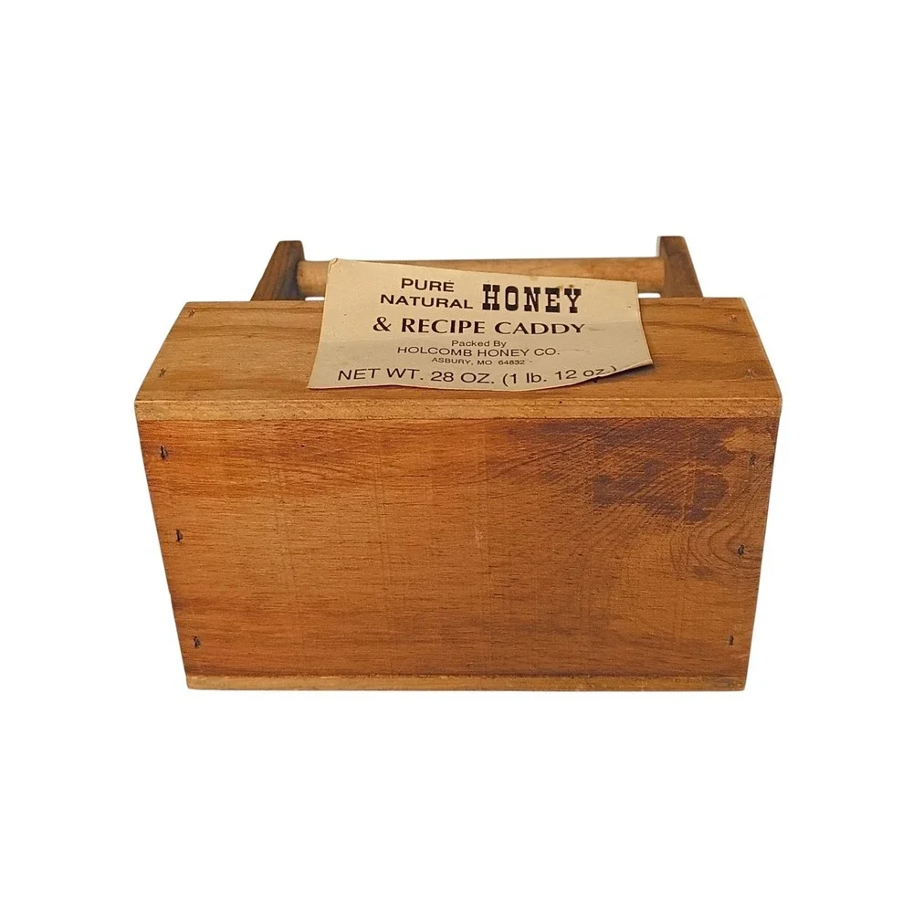 Small Vtg Wood Recipe‎ Card Box Carrying Caddy Handle Rustic Primitive Farmhouse